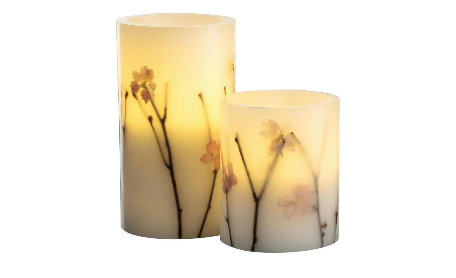LED-Echtwachs-Kerzen 2er-Set, weiß mit Blumen 4 LED-Echtwachs-Kerzen 2er-Set, weiß mit Blumen – Bild 4