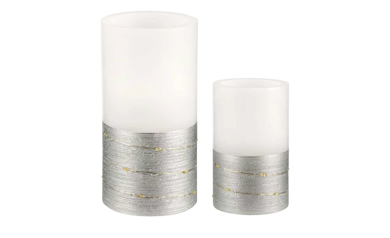 LED-Echtwachs-Kerzen 2er-Set, weiß/silberfarben 2 LED-Echtwachs-Kerzen 2er-Set, weiß/silberfarben – Bild 2