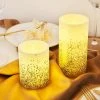 LED-Echtwachs-Kerzen 2er-Set, Elfenbein/goldfarben