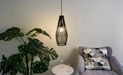 Pendelleuchte, 1-flammig, Rattan/schwarz