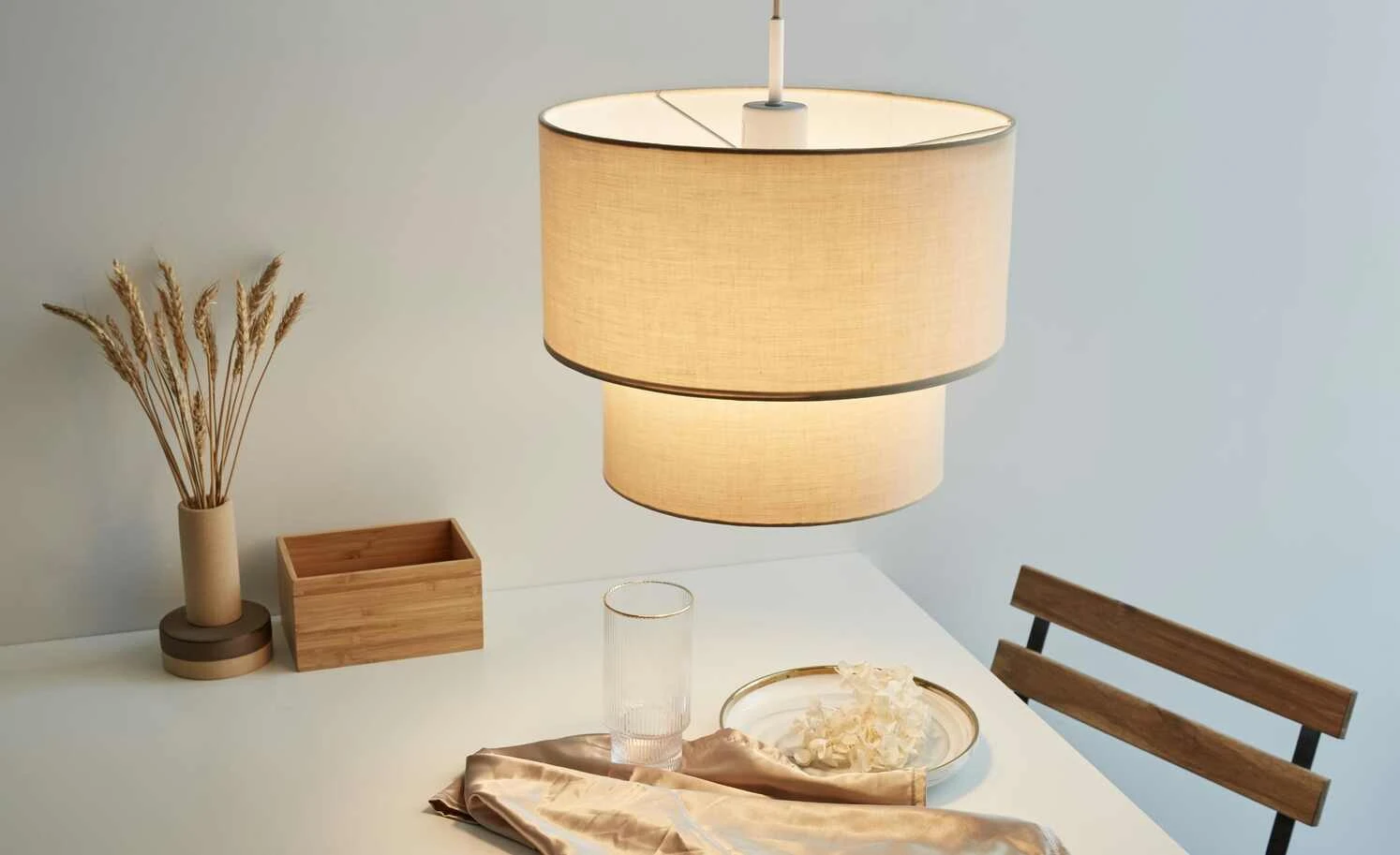 Pendelleuchte, 1-flammig, Stoff/beige 2 Pendelleuchte, 1-flammig, Stoff/beige – Bild 2