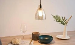 Pendelleuchte, 1-flammig, Glas goldfarben