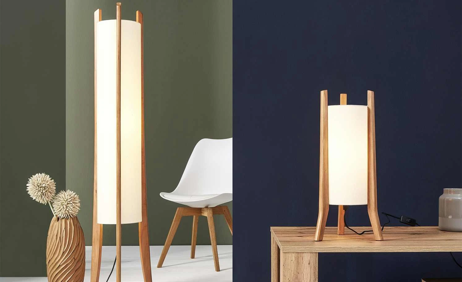 HOME STORY Stehleuchte mit Holzfüssen, 1-flammig 1 HOME STORY Stehleuchte mit Holzfüssen, 1-flammig