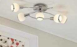 Deckenleuchte, 5-flammig, chrom/ Glas, weiß