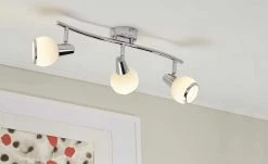 Deckenleuchte, 3-flammig, chrom/ Glas, weiß