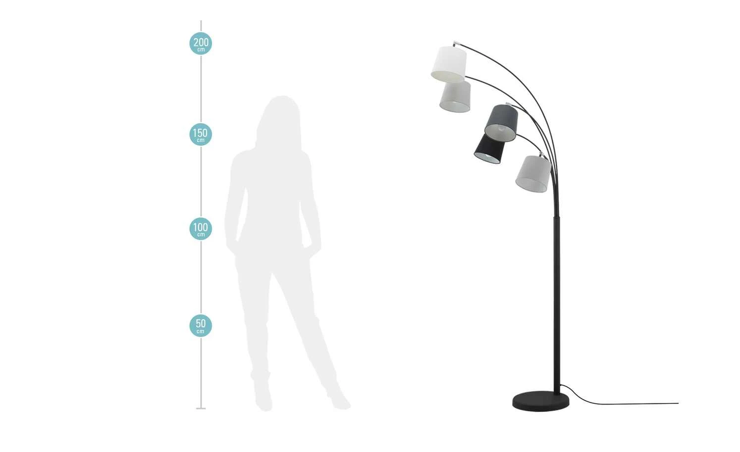 HOME STORY Bogenleuchte, 5-flammig mit Stoffschirmen 8 HOME STORY Bogenleuchte, 5-flammig mit Stoffschirmen – Bild 8