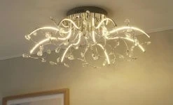 B-Leuchten LED-Deckenleuchte, chrom mit Glasblättern