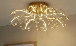 B-Leuchten LED-Deckenleuchte, messing poliert mit Glasblättern | Messing glänzend