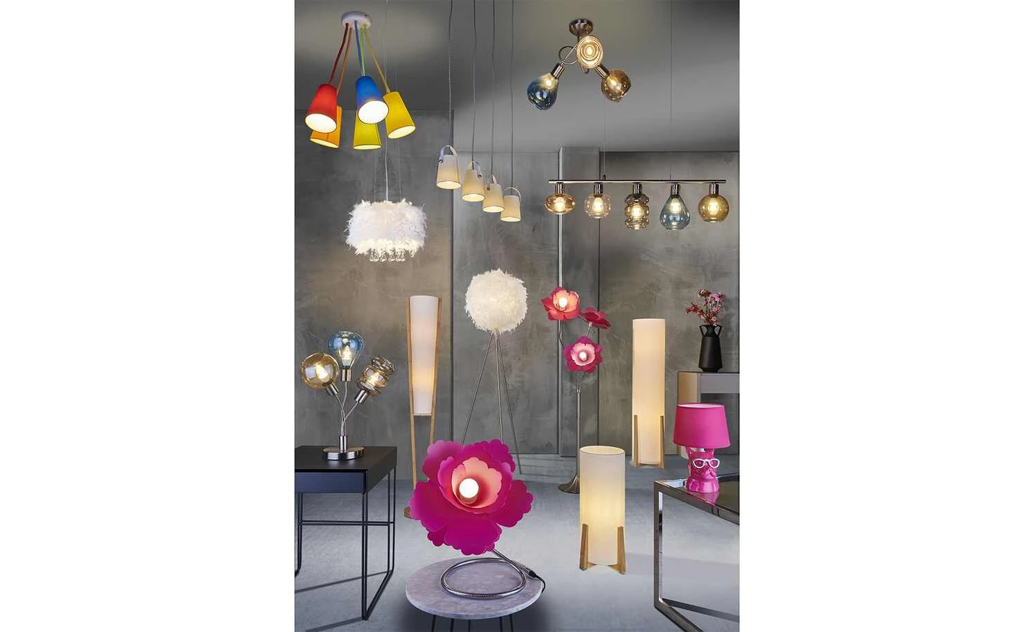 Deckenleuchte, 3-flammig, Gläser in bunt 1 Deckenleuchte, 3-flammig, Gläser in bunt