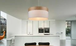 Pendelleuchte, 1-flammig, beige/Holzoptik