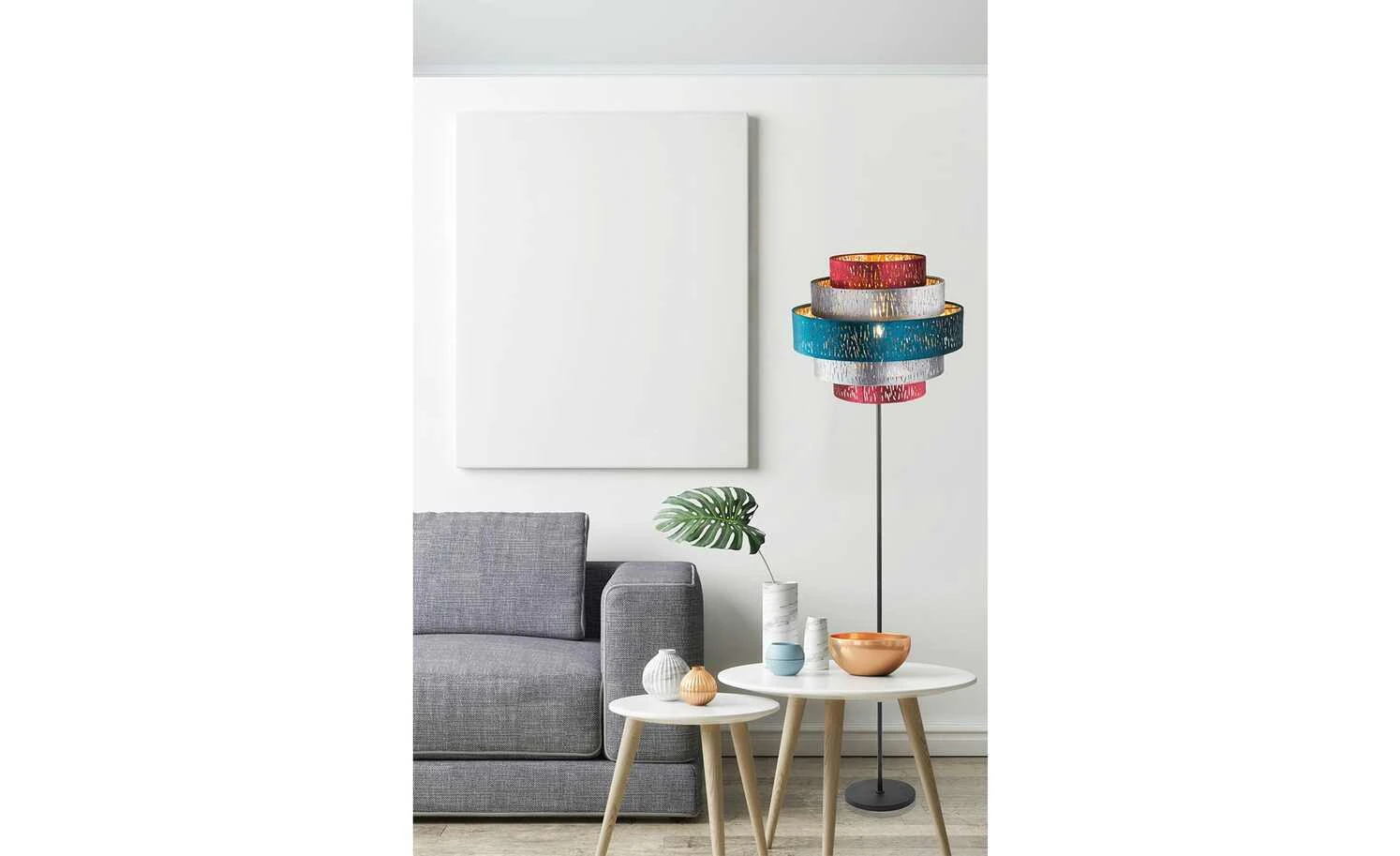 Stehleuchte, 1-flammig, Samtschirm multicolour 1 Stehleuchte, 1-flammig, Samtschirm multicolour