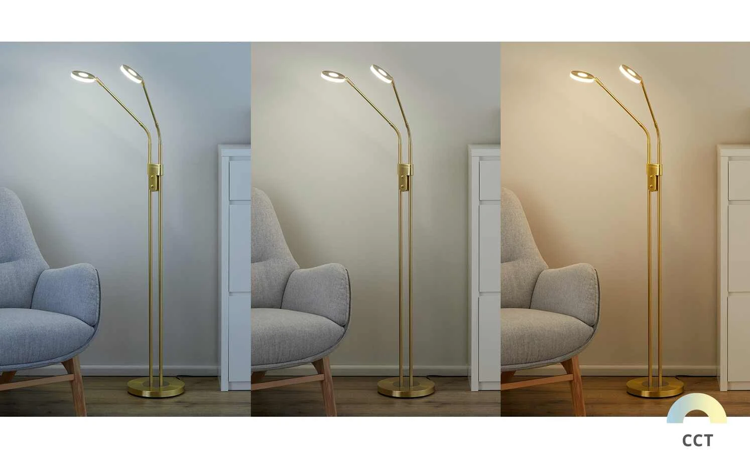 Fischer-Honsel LED-Leseleuchte, 2-flammig, Messing-matt mit Dimmer 9 Fischer-Honsel LED-Leseleuchte, 2-flammig, Messing-matt mit Dimmer – Bild 9