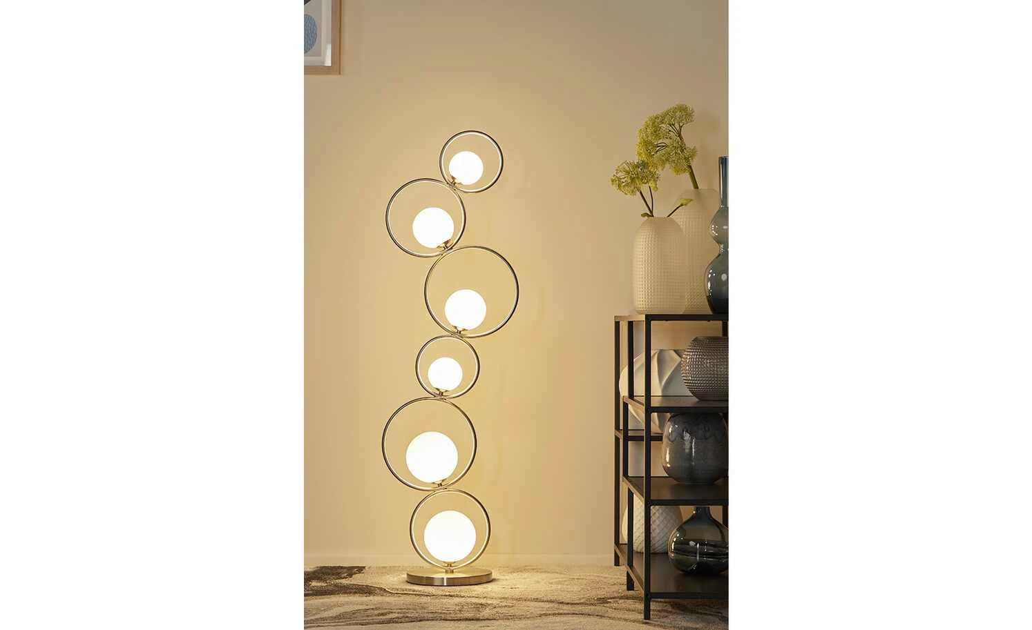 Meisterleuchten Stehleuchte, 6-flammig, Nickel-matt mit Glaskugeln 1 Meisterleuchten Stehleuchte, 6-flammig, Nickel-matt mit Glaskugeln