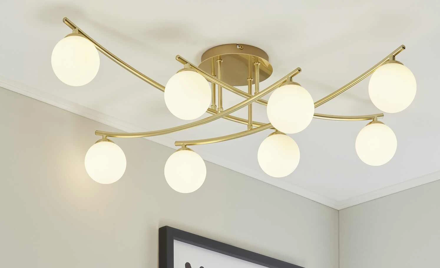 KHG Deckenleuchte, 8-flammig, Messing mit Glaskugeln 1 KHG Deckenleuchte, 8-flammig, Messing mit Glaskugeln