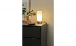 KHG Tischleuchte, 1-flammig, Zylinderform Glas weiß | Nickel