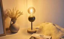 Tischleuchte, 1-flammig, Mamor/Holz