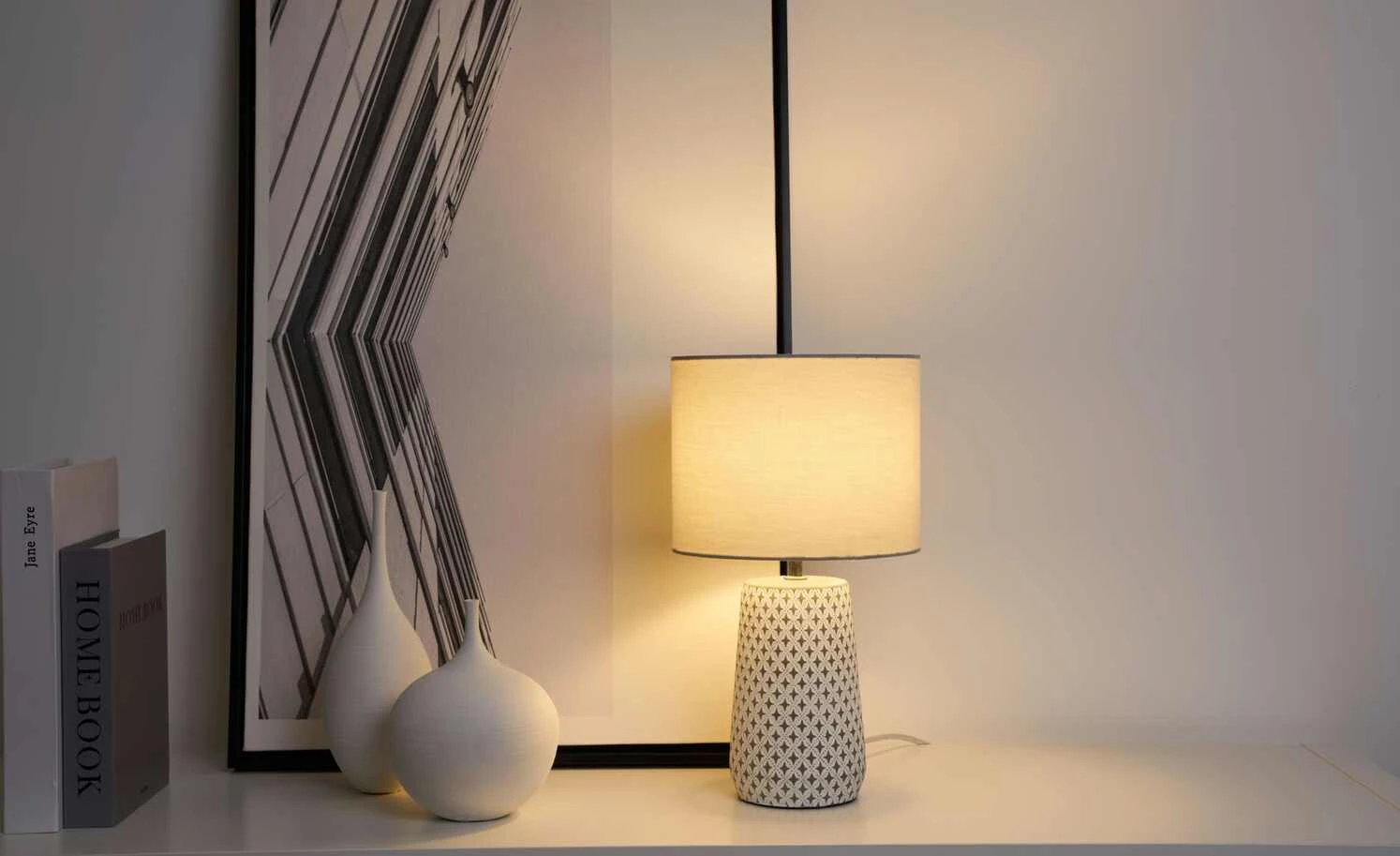 Tischleuchte, 1-flammig, Beton/Stoff 1 Tischleuchte, 1-flammig, Beton/Stoff