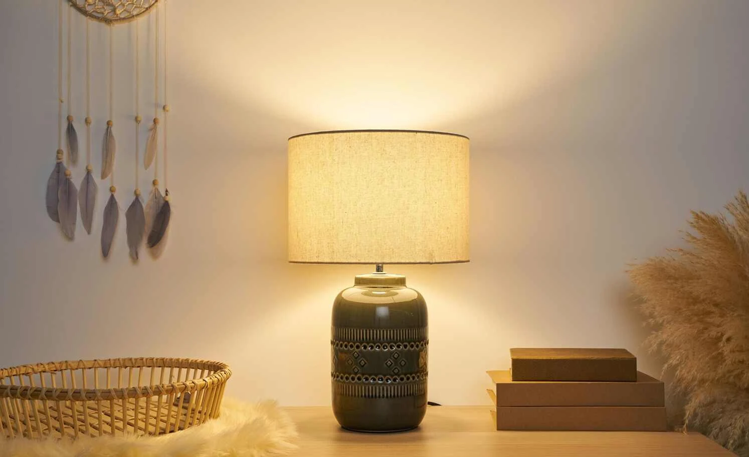 Keramik-Tischleuchte, 1-flammig, grau 1 Keramik-Tischleuchte, 1-flammig, grau