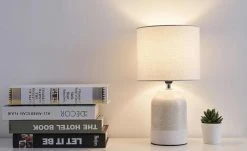 Keramik-Tischleuchte mit Leinen Schirm