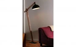 Stehleuchte, 1-flammig, Metall schwarz/ Holz