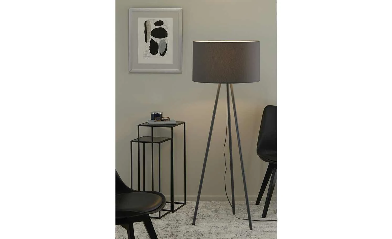 Stehleuchte, 1-flammig, Stoffschirm grau 1 Stehleuchte, 1-flammig, Stoffschirm grau