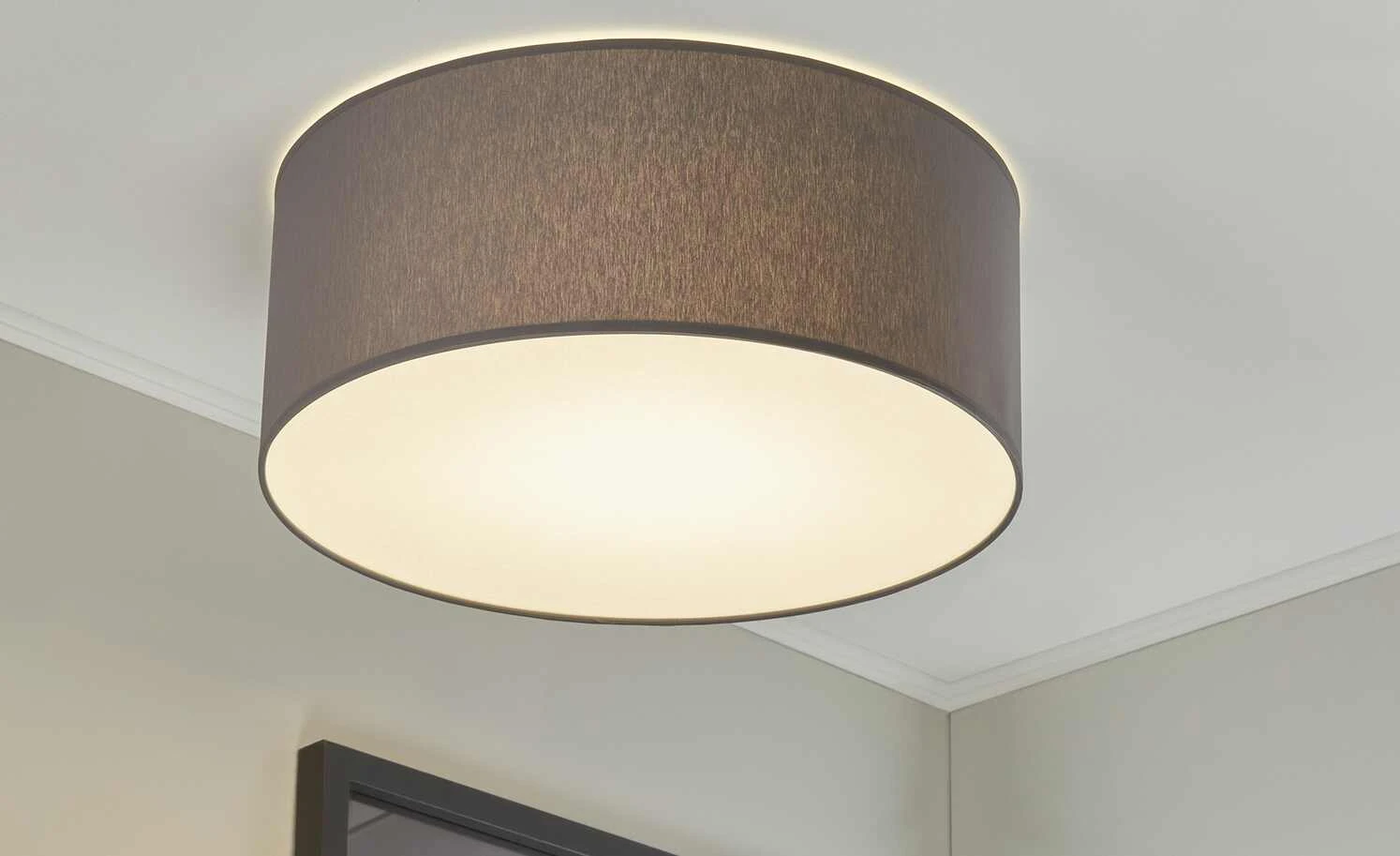 LED-Deckenleuchte, 1-flammig, Stoff grau 1 LED-Deckenleuchte, 1-flammig, Stoff grau