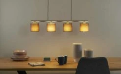 KHG Pendelleuchte, 4-flammig, Nickel matt, Stoffschirme grau