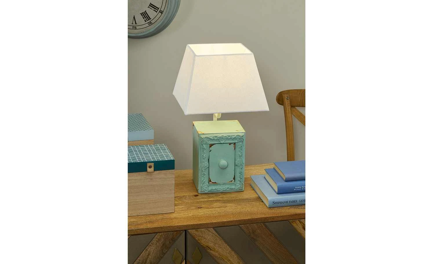 Tischleuchte, 1-flammig, blau mit Schublade 1 Tischleuchte, 1-flammig, blau mit Schublade