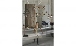 Pendelleuchte, 3-flammig, Metall / Holz schwarz