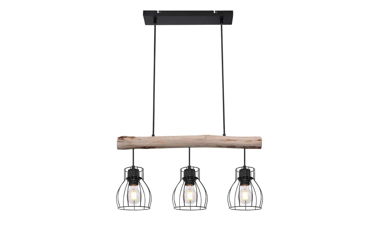 Pendelleuchte, 3-flammig, Holz/ Metall Körbe 2 Pendelleuchte, 3-flammig, Holz/ Metall Körbe – Bild 2