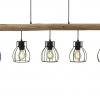 Pendelleuchte, 5-flammig, Holz/ Metall Körbe