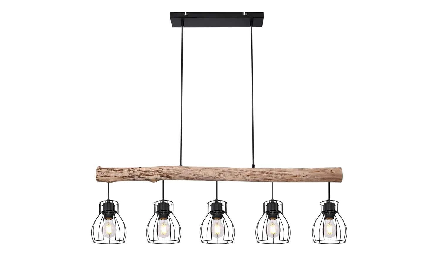 Pendelleuchte, 5-flammig, Holz/ Metall Körbe 6 Pendelleuchte, 5-flammig, Holz/ Metall Körbe – Bild 6