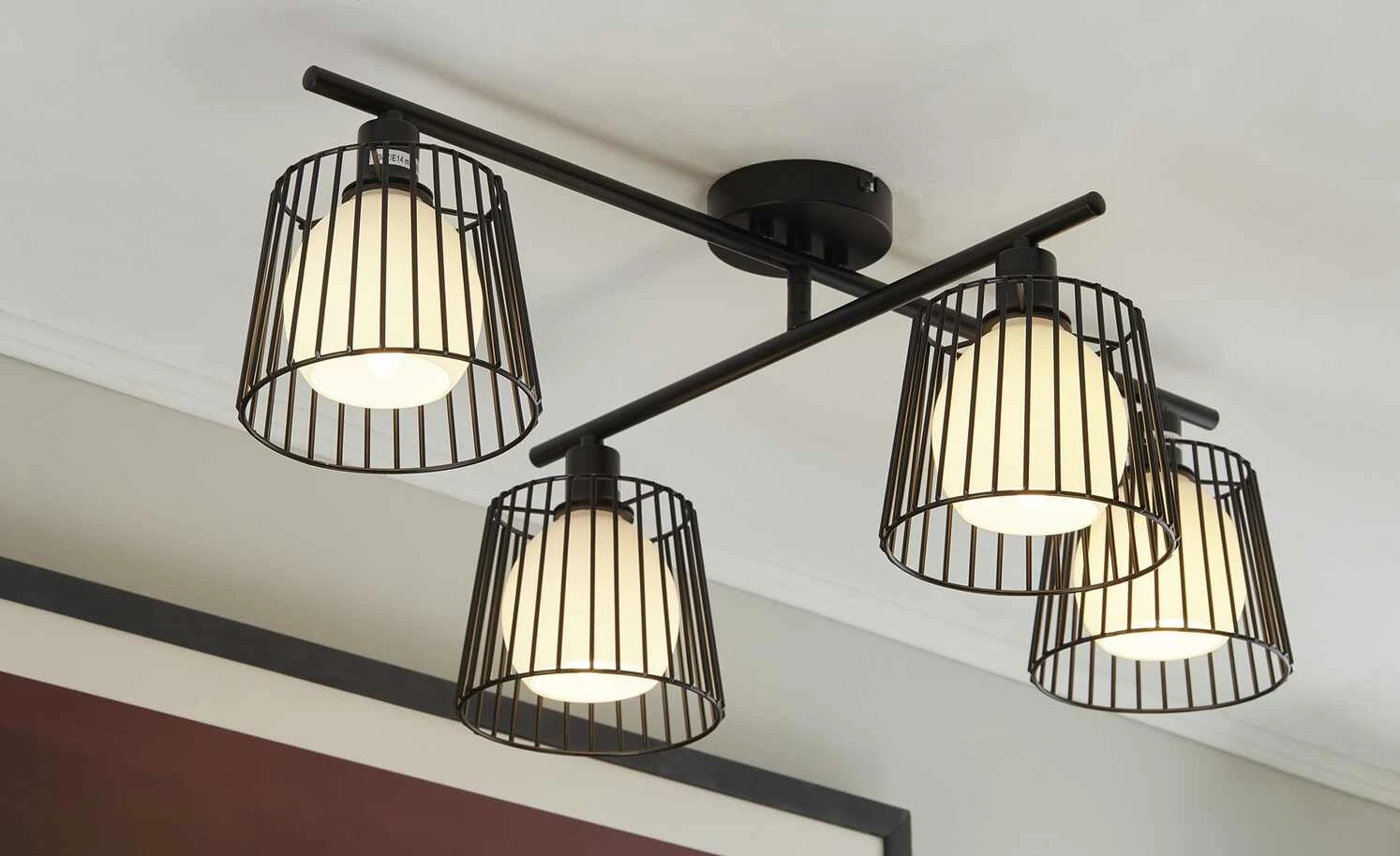 Deckenleuchte, 4-flammig, Draht/schwarz 1 Deckenleuchte, 4-flammig, Draht/schwarz