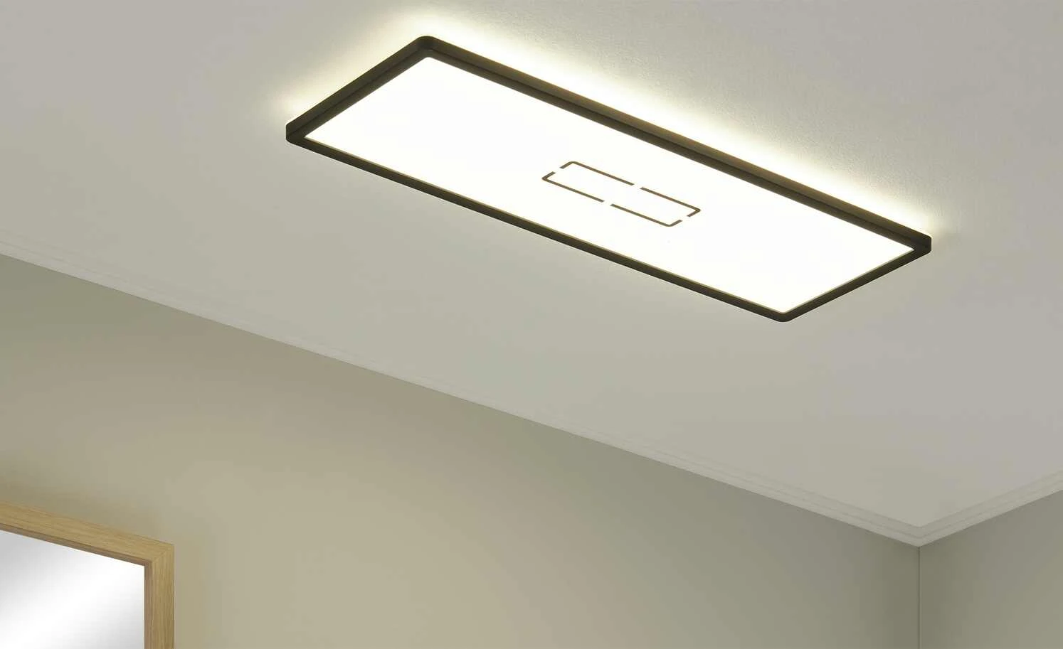 LED-Deckenleuchte, schwarz mit Hintergrundbeleuchtung 1 LED-Deckenleuchte, schwarz mit Hintergrundbeleuchtung