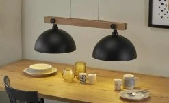 Pendelleuchte, 2-flammig, Metall / Eiche