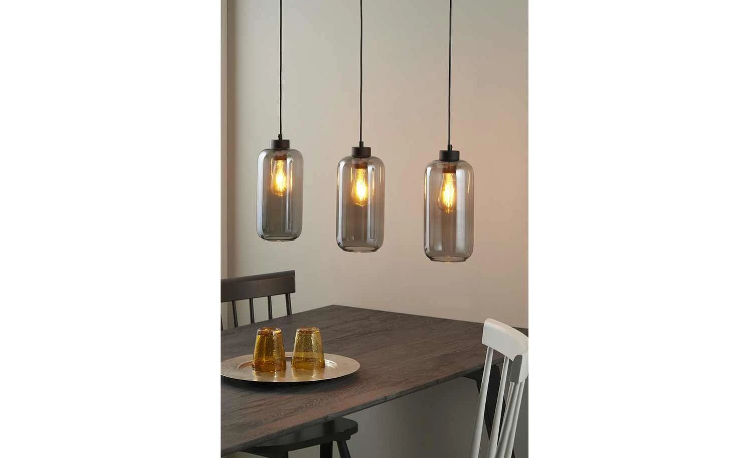 Pendelleuchte, 3-flammig, Glas graphitfarben 1 Pendelleuchte, 3-flammig, Glas graphitfarben