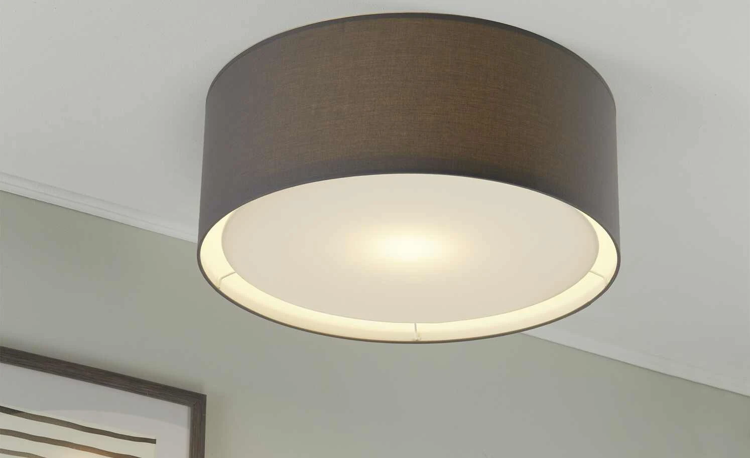 Deckenleuchte, 1-flammig, Stoffschirm grau 1 Deckenleuchte, 1-flammig, Stoffschirm grau