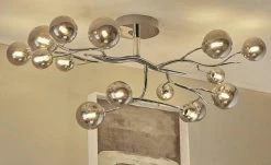 KHG Deckenleuchte, 15-flammig, chrom / Glaskugeln in Rauchglas