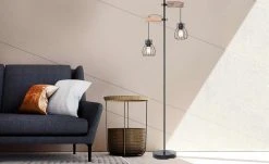 Stehleuchte 2-flammig, Holz/ Metall Korb