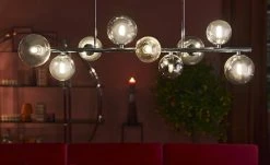 Meisterleuchten Deckenleuchte, 9-flammig, chrom, Rauchglas-Kugeln