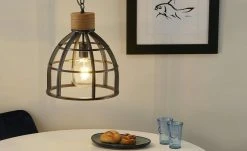 Pendelleuchte, 1-flammig, schwarz/holzfarben