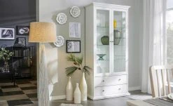 HOME STORY Stehleuchte, 1-flammig, Stoffschirm sandfarben | Weiß