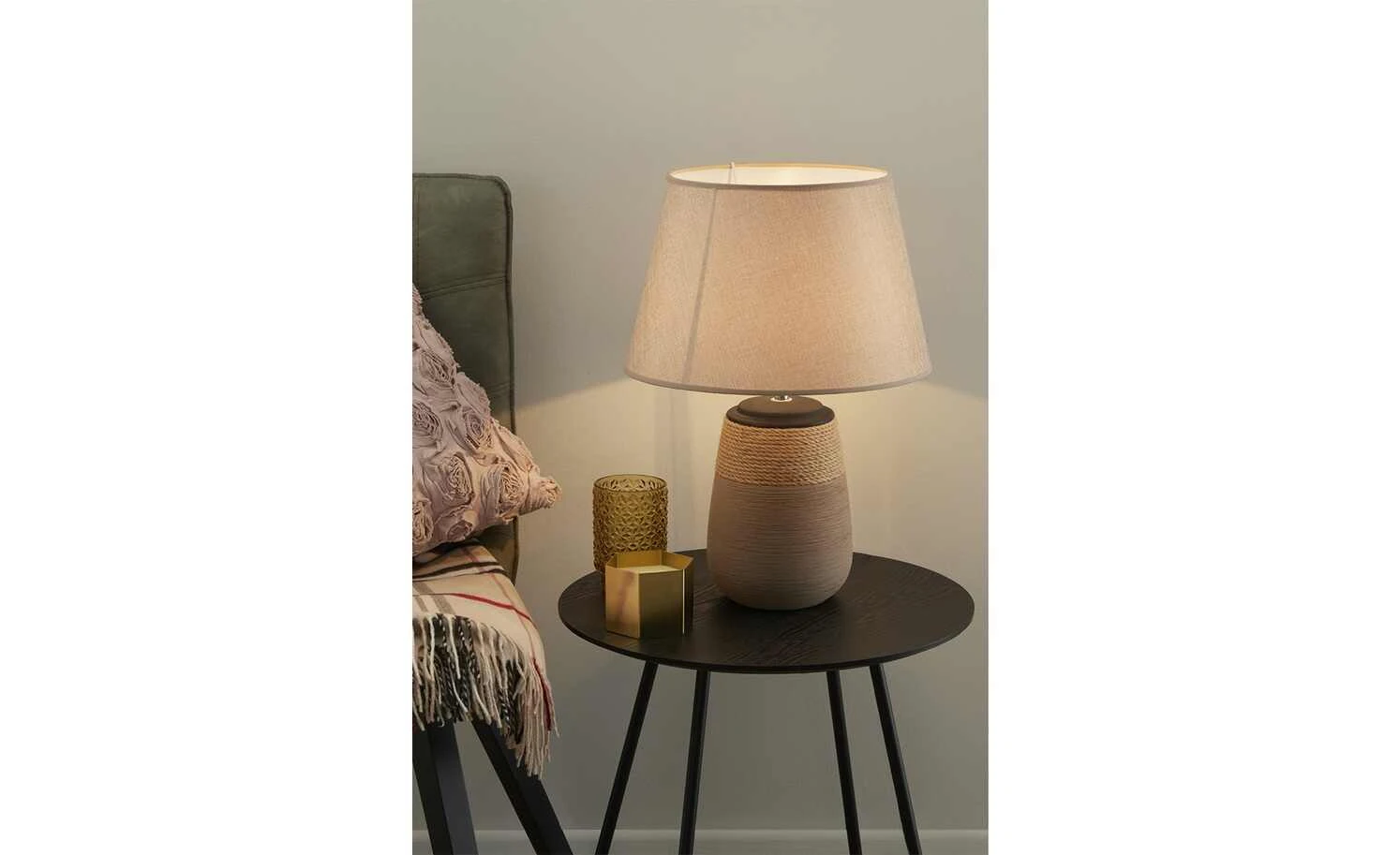 KHG Keramik-Tischleuchte, 1-flammig, Leinen-Schirm 4 KHG Keramik-Tischleuchte, 1-flammig, Leinen-Schirm – Bild 4