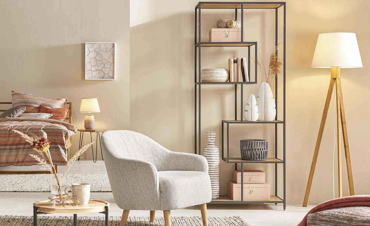 KHG Keramik-Tischleuchte, 1-flammig, Leinen-Schirm 2 KHG Keramik-Tischleuchte, 1-flammig, Leinen-Schirm – Bild 2