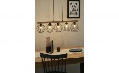 Pendelleuchte, 6-flammig, Eiche/ Metall