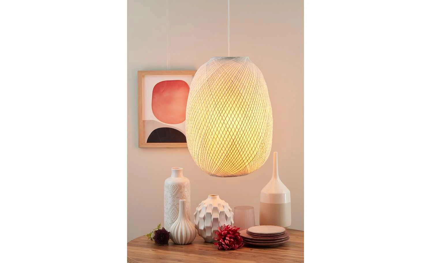 KHG Pendelleuchte, 1-flammig, Bambusfaser gewebt 2 KHG Pendelleuchte, 1-flammig, Bambusfaser gewebt – Bild 2