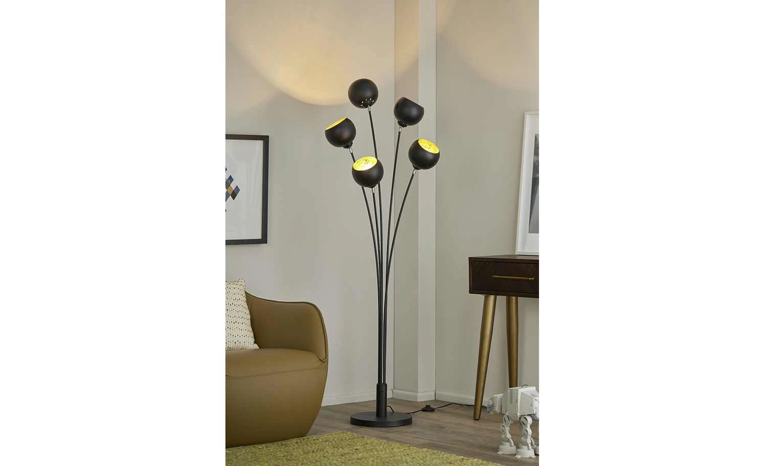 KHG Stehleuchte, 5-flammig, schwarz/goldfarben 1 KHG Stehleuchte, 5-flammig, schwarz/goldfarben