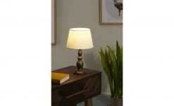 Tischleuchte, 1-flammig, Stoffschirm creme `klein´ | 33|cm