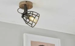 Deckenleuchte, 1-flammig, Holz/Metall