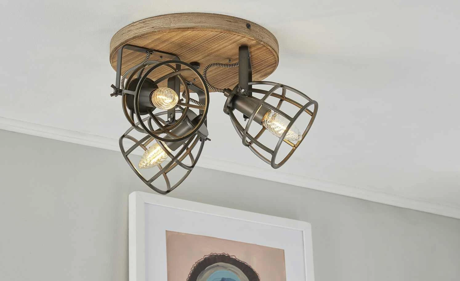 Deckenleuchte, 3-flammig, Holz/Metall 1 Deckenleuchte, 3-flammig, Holz/Metall